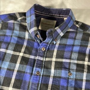 Weatherproof mens blue grey white plaid long sleeve button down shirt - size L